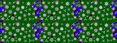 Çiçek deseni. Yeşil renkte çiçek çizimi. Şatafatlı bahar bahçesi dokusu. Raster illüstrasyonu. Yeşil renkte çiçekler.