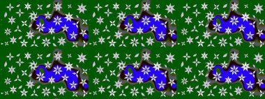 Yeşil renkli etnik çiçeklerle süslenmiş zarif bir eskiz şekli. Asya Tekstil 'inde Raster Çiçek İllüstrasyonu.