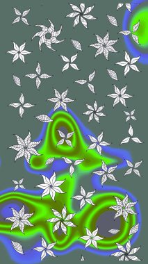 Süslü kumaş deseni. Raster illüstrasyonundaki çiçek desenli çizim. Düz Çiçek Elementleri Tasarımı. Renkli Bahar Teması çizim şablonu.