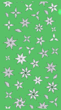 El çizimi çiçek çizimi deseni (fayans). Şirin çiçekli, desenli, yeşil renkli bir eskiz deseni. Tekstil için suluboya çizim deseni.