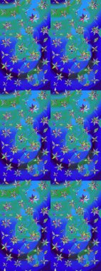 Çiçekli güzel suluboya desen. Mavi renklerde. Raster illüstrasyonu.