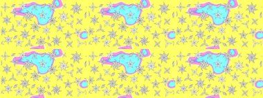 Renkli Bahar Teması eskiz kalıbı. Raster illüstrasyonu. Asya tekstil tarzında. Düz Çiçek Elementleri Tasarımı. Çiçek desenli çizim. Sarı ve beyaz renkte çiçekler.