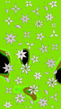 Nakış desenli çiçek deseni. Parmak izi, kumaş, duvar kâğıdı, tekstil için raster dokusu. Renkli grunge, yakut yeşil çiçeklerle soyut arkaplanı zenginleştirir.