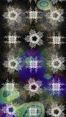 Raster illüstrasyonu. Noel grisi, yeşil ve tarafsız. Sihirli gri, yeşil ve nötr tatil soyut arka plan yıldız ve düşen kar taneleri.