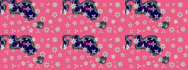 Çiçek desenli eskiz. Pembe renkli çiçekler. Renkli Bahar Teması eskiz kalıbı. Düz Çiçek Elementleri Tasarım Raster illüstrasyonu.