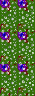 Kıvırcık, parlak örgü. Desen, çizim, çiçek sınırı. Eski moda arka plan. Güzel, parlak, pürüzsüz kumaş, tuval. Raster illüstrasyonu. Çiçeklerin çelengi.