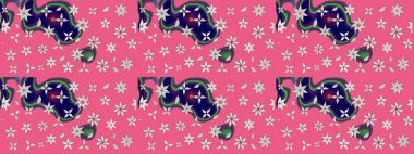 Çiçek desenli eskiz. Pembe renkli çiçekler. Renkli Bahar Teması eskiz kalıbı. Düz Çiçek Elementleri Tasarım Raster illüstrasyonu.