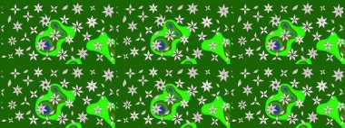 Renkli desenli eskiz deseni, yeşil çiçekler ve dekoratif elementlerle. Eskiz geçmişi. Raster illüstrasyonu. Kumaş, tekstil, duvar kağıdı baskısı için. Antika retro tarzı.