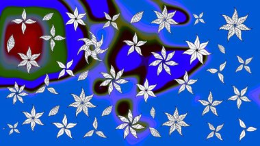 Raster illüstrasyonundaki çiçek desenli çizim. Düz Çiçek Elementleri Tasarımı. Renkli Bahar Teması eskiz kalıbı. Mavi renkte çiçekler.