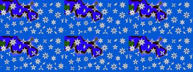 Çiçek ve yapraklı karalama şeklinde Raster çiçek deseni. Yumuşak, mavi renkte bahar çiçekleri. Raster illüstrasyonu.