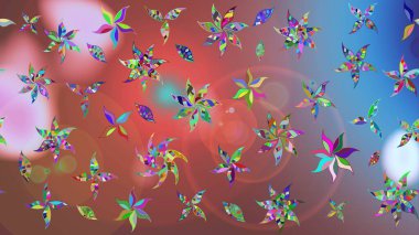 Çiçeksel elementlerle süslenmiş zarif raster dokusu. Pembe renkler ve parlak çiçekler üzerine soyut çizim deseni. Küçük çiçekte şirin bir çiçek deseni var..