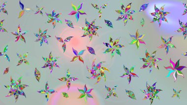 Raster. Düz Çiçek Elementleri Tasarımı. Renkli Bahar Teması çizim şablonu.