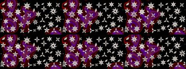 El çizimi çiçekli soyut çizim kalıbı. Raster illüstrasyonu. Siyah renkte çiçekler.