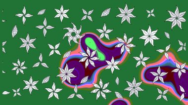 Yeşil renkli çiçekler. Çiçek süslemeli çizim deseni. Raster illüstrasyonu.