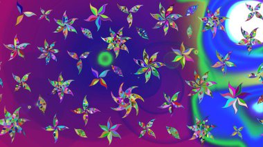 Motley illüstrasyonu. Moda baskıları için zarif bir şablon. Küçük çiçekte güzel bir desen. Menekşe çiçekli bahar çiçekleri. Küçük renkli çiçekler..