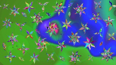 Yeşil renkli Asya tekstili. Raster illüstrasyonu. Suluboya çiçekli çiçek deseni.