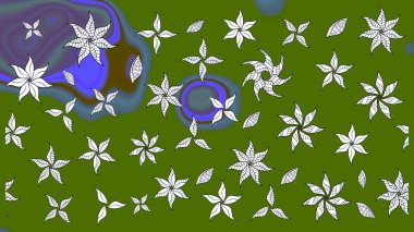 Halk tarzı. Modern çiçek arkaplanı. Moda baskıları için zarif bir şablon. Parlak renkli çiçekleri ve yeşil yaprakları olan harika bir çiçek deseni..