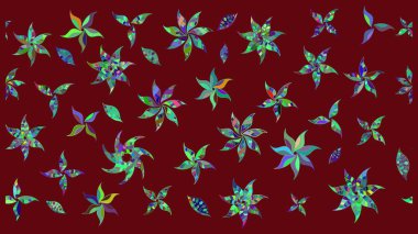 Çiçek desenli çizim. Kırmızı renkte çiçekler. Raster illüstrasyonu. Raster illüstrasyonu. Asya tekstil tarzında.