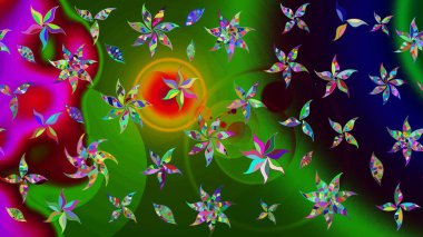 Çiçekli karalama şeklinde Raster çiçek deseni. Yumuşak, bahar çiçekli arka plan. Yeşil renkte çiçekler.