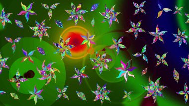 Moda baskıları için zarif bir şablon. Modern çiçek arkaplanı. Halk tarzı. Parlak renkli çiçekleri ve yeşil yaprakları olan harika bir çiçek deseni..