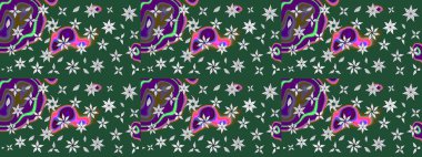 Raster illüstrasyonu. Yumuşak, yeşil renkli bahar çiçekleri. Yaprak ve çiçeklerin suluboya resmi, yeşil renkte çizim deseni.