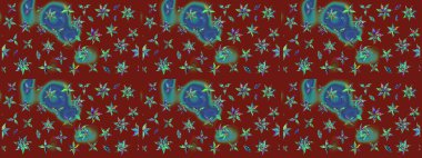 Parmak izi, kumaş, duvar kâğıdı, tekstil için raster dokusu. Nakış desenli çiçek deseni. Renkli grunge renkli çiçeklerle soyut arkaplanı zenginleştir.