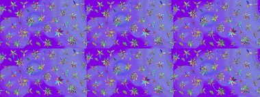 Çiçeksel fantezi tasarımı ve parlak bir arka plan çizimi. Renkli Bahar Teması eskiz kalıbı. Düz Çiçek Elementleri Tasarımı.