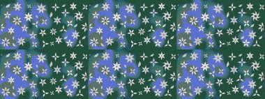 Güzel kumaş deseni. Raster illüstrasyonu. Raster illüstrasyonundaki çiçek desenli çizim. Yeşil renklerde.