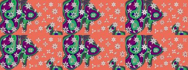 Çiçek deseni. Raster illüstrasyonu. Şatafatlı bahar bahçesi dokusu. Turuncu renkte çiçek çizimi. Turuncu renkte çiçekler.