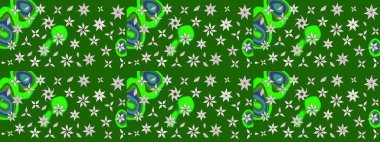 Düz Çiçek Elementleri Tasarımı. Renkli Yaz Temalı eskiz kalıbı. Çiçekli eskiz çizimi. Yeşil renkte çiçekler.