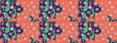 Çiçek deseni. Raster illüstrasyonu. Şatafatlı bahar bahçesi dokusu. Turuncu renkte çiçek çizimi. Turuncu renkte çiçekler.