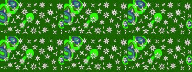 Düz Çiçek Elementleri Tasarımı. Renkli Yaz Temalı eskiz kalıbı. Çiçekli eskiz çizimi. Yeşil renkte çiçekler.