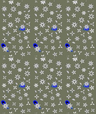 Yeşil renkli bitkilerden oluşan parlak çiçekli çizim deseni.