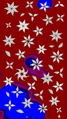 Asya tekstil tarzında. Kırmızı renkte çiçekler. Raster illüstrasyonu. Çiçek desenli çizim. Raster illüstrasyonu.