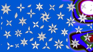 Klasik çiçekler. El çizimi, soyut ve süslü elementler. Yaz çiçekleri teması. Suluboya resim taklit Raster çizimi. Mavi renkler.