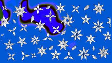 Raster Çiçek İllüstrasyonu güzel tekstil. Mavi renkli etnik çiçeklerle zarif eskiz deseni.