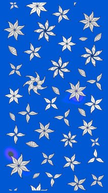 Raster Çiçek İllüstrasyonu 'nun şirin tekstili. Mavi renkli etnik çiçeklerle zarif eskiz deseni.