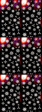 Nazik, yaz çiçekleri siyah renklerde. Raster illüstrasyonu. Raster çiçek desenli ve çiçekli..