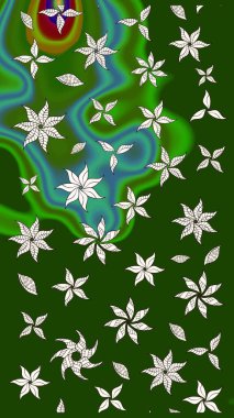 Raster suluboya çiçek deseni, narin çiçekler, yeşil çiçekler, tebrik kartı şablonu. Güzel kumaş deseni.