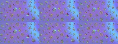 Raster illüstrasyonu. Küçük çiçekli yay deseni çiz. Suluboya tarzında mor renkler üzerine.