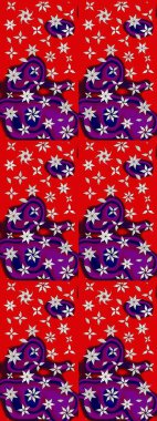 Şirin çiçekli eskiz deseni ve kırmızı renklerde yapraklar, suluboya çiçek deseni, duvar kağıdı, kart veya kumaş için fayanslı. Raster illüstrasyonu.