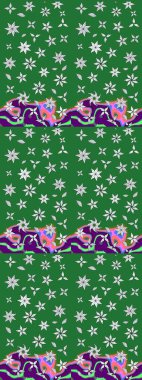 Raster illüstrasyonundaki çiçek desenli çizim. Yeşil renkte çiçekler.