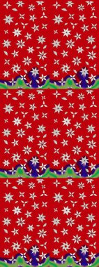 Şirin çiçekli eskiz deseni ve kırmızı renklerde yapraklar, suluboya çiçek deseni, duvar kağıdı, kart veya kumaş için fayanslı. Raster illüstrasyonu.