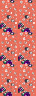 Turuncu renkli etnik çiçekli zarif eskiz deseni. Raster Çiçek İllüstrasyonu güzel tekstil..