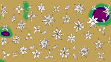 Nazikçe, sarı renkte bahar çiçekleri. Çiçek ve yapraklı karalama şeklinde Raster çiçek deseni. Raster illüstrasyonu.