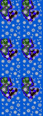 Mavi maviye. Çiçekli ipek eşarp. Retro tekstil tasarım koleksiyonu. El çizimi çiçek unsurları olan soyut çizim raster deseni. 1950 'ler-1960' lar motifleri.