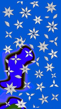 Raster illüstrasyonu. Mavi renkte karalamalı çiçek deseni çiz.