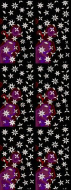 Çiçekler. Soyut etnik raster çizim kalıbı. Vadinin çiçekleri siyah renklerde.