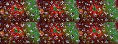 Raster illüstrasyonu. El çizimi çiçekli soyut çizim kalıbı. Kahverengi renkte çiçekler.