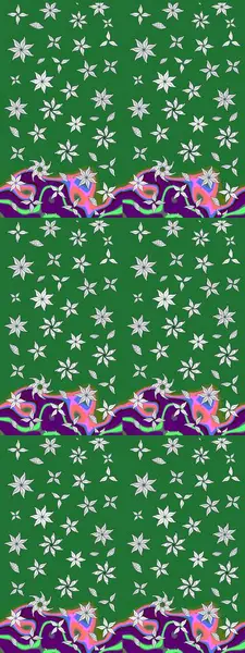 Raster illüstrasyonundaki çiçek desenli çizim. Yeşil renkte çiçekler.